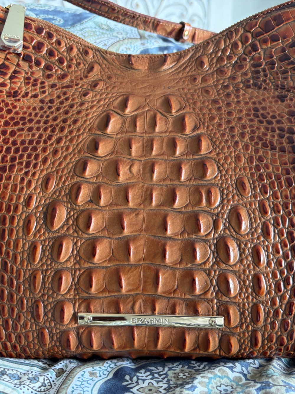 Brahmin Cognac Croc-Embossed Leather Shoulder Bag
